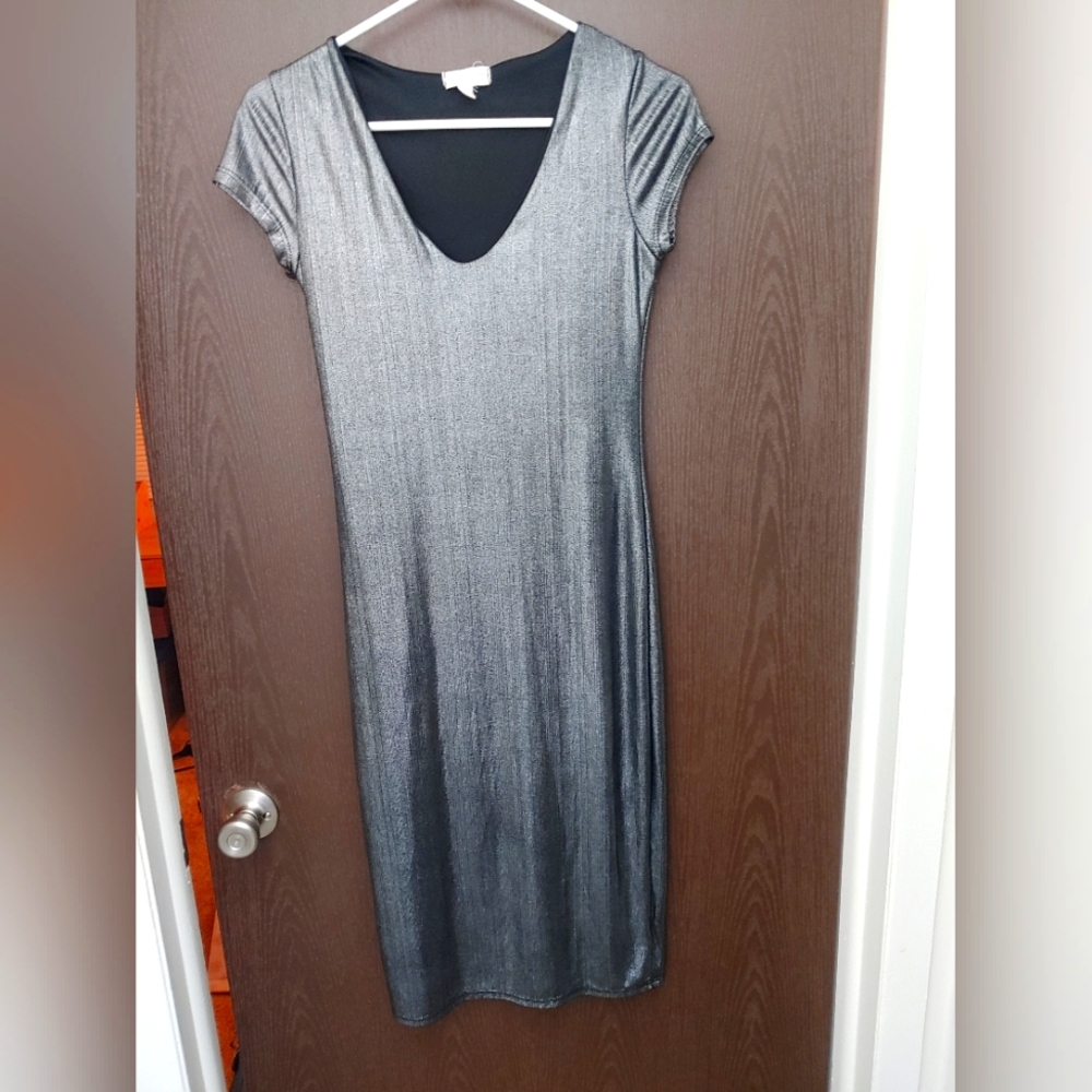 See you Monday metallic silver midi dress
